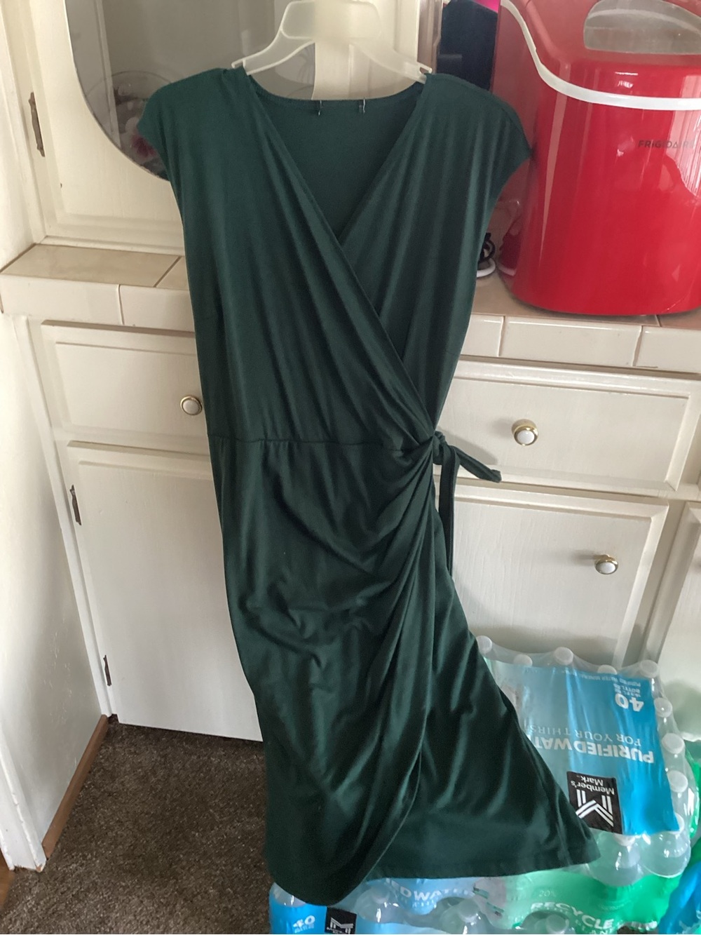 Source Unknown Dark Green Wrap Midi Dress